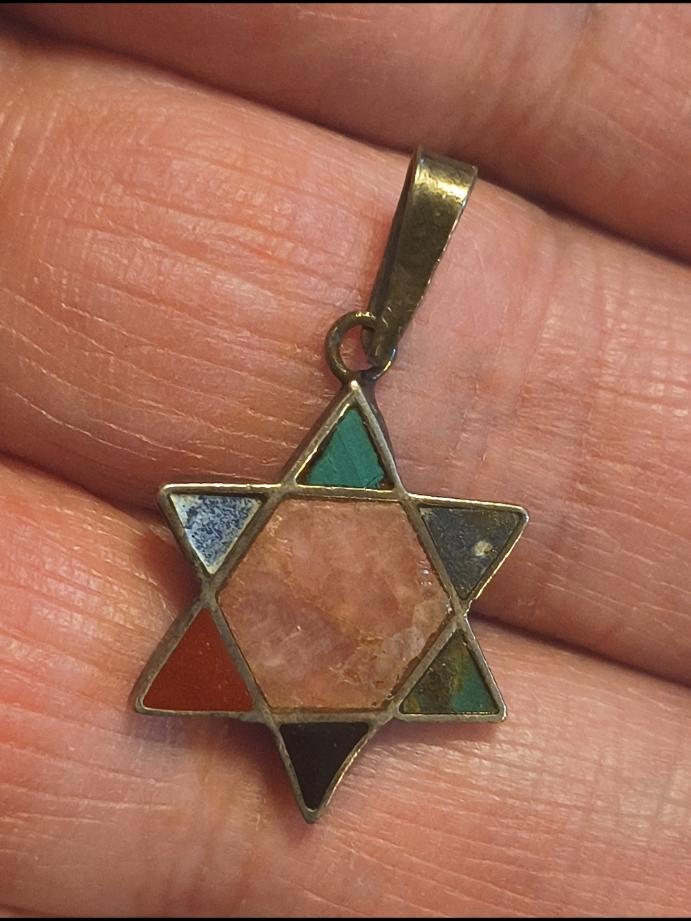 Antique 950 Silver Semi-Precious Multi- Gemstone Star Of David Pendant